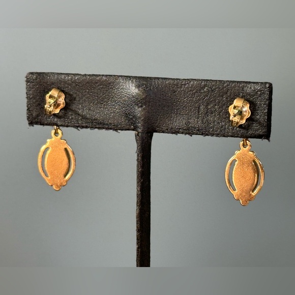 Avon Victorian Revival Mourning Onyx Gold Plated Drop Earrings Old Money - Picture 3 of 4